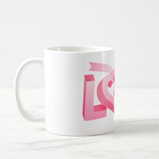 Pink Love Heart Ribbon コーヒーマグカップ (左)