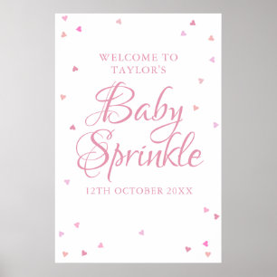 Pink Love Hearts Baby Girl Sprinkle Welcome Sign ポスター