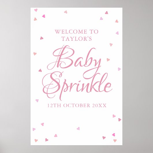 Pink Love Hearts Baby Girl Sprinkle Welcome Sign ポスター (正面)
