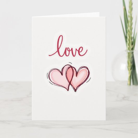 Pink Love Hearts Valentines Card カード (正面)