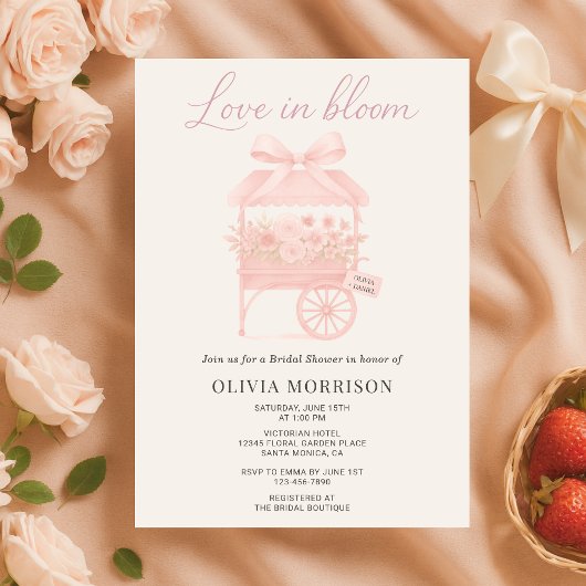 Pink Love in Bloom Flower Market Bridal Shower 招待状