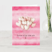 Pink Love is in the air heart balloons Valentine カード (正面)