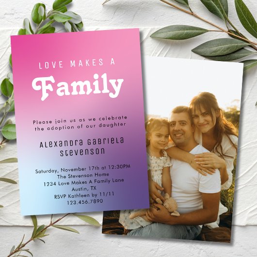 Pink Love Makes A Family Adoption Day Party Photo 招待状