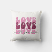 Pink "Love" Stacked Bubble Font クッション (正面)