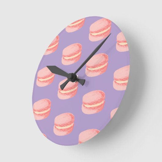 Pink Macaroons ラウンド壁時計 (傾斜)