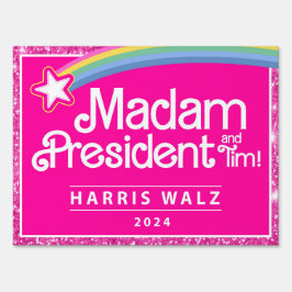 Pink Madam President Kamala Harris 2024 Yard Sign アウトドアサイン