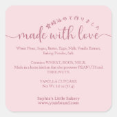Pink Made with Love Script Ingredient Product スクエアシール (正面)
