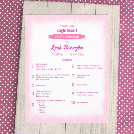 Pink & Magenta Eagle Court of Honor Program チラシ