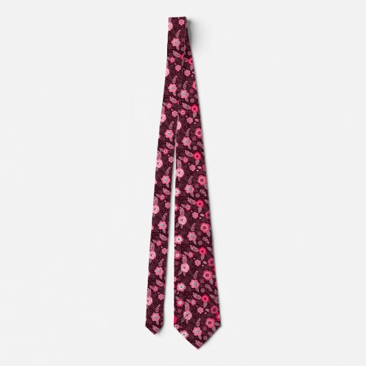 Pink magenta elegant ditsy floral pattern ネクタイ (裏面)