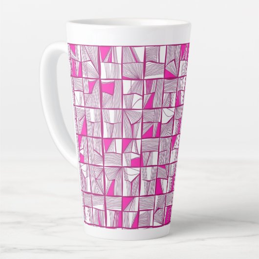 Pink & Magenta Geometric Block Pattern  カフェラテマグ (左アングル)