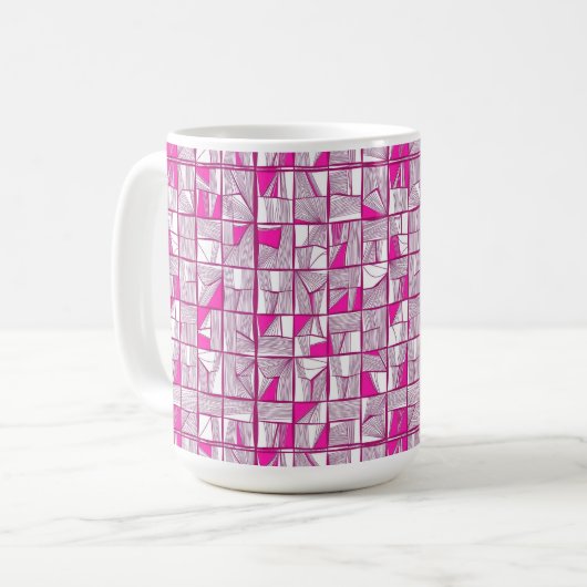 Pink & Magenta Geometric Block Pattern  コーヒーマグカップ (正面左)
