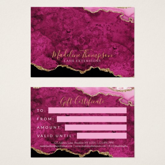 Pink Magenta Gold Agate Business Gift Certificate (正面&裏面)
