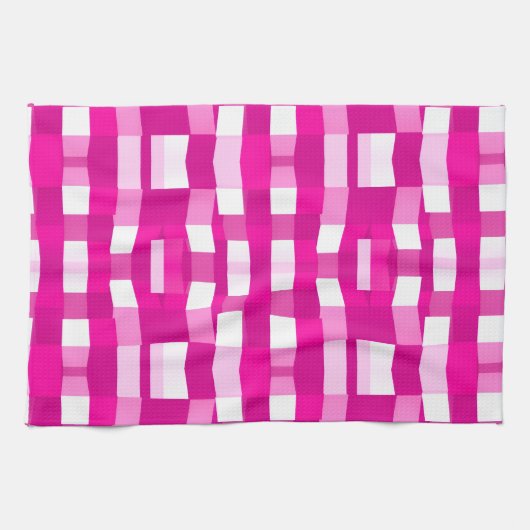 Pink Magenta Modern Geometric Block Art キッチンタオル (横)