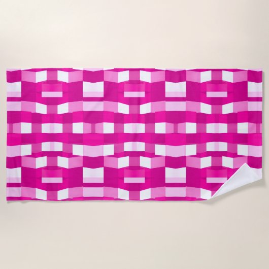 Pink Magenta Modern Geometric Block Art ビーチタオル (正面)