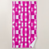 Pink Magenta Modern Geometric Block Art ビーチタオル (正面)