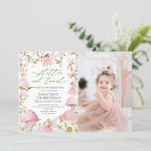 Pink Magical Floral Fairy Garden Birthday Photo 招待状 (スタンド正面)