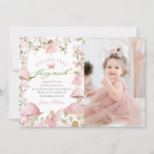 Pink Magical Mushroom Fairy Birthday Photo サンキューカード (正面)