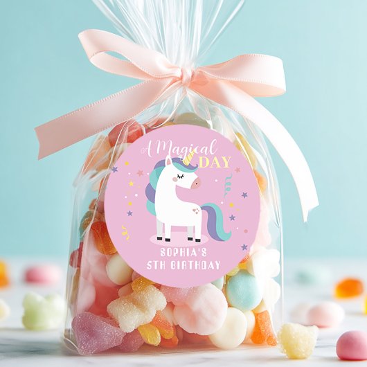 Pink Magical Unicorn Party ラウンドシール
