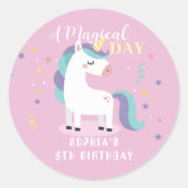 Pink Magical Unicorn Party ラウンドシール (正面)