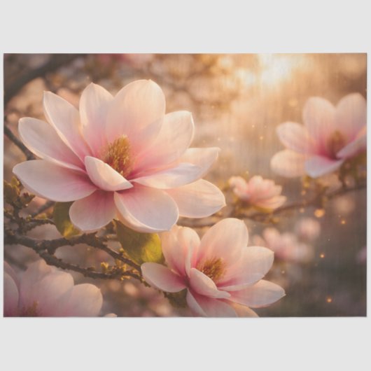 Pink Magnolia Blossom Decoupage 薄葉紙 (正面)