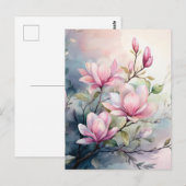 Pink Magnolia Blossoms Botanical ポストカード (正面/裏面)