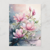 Pink Magnolia Blossoms Botanical ポストカード (正面)