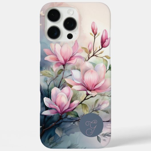 Pink Magnolia Blossoms Botanical Monogrammed Case-Mate iPhoneケース (裏面)