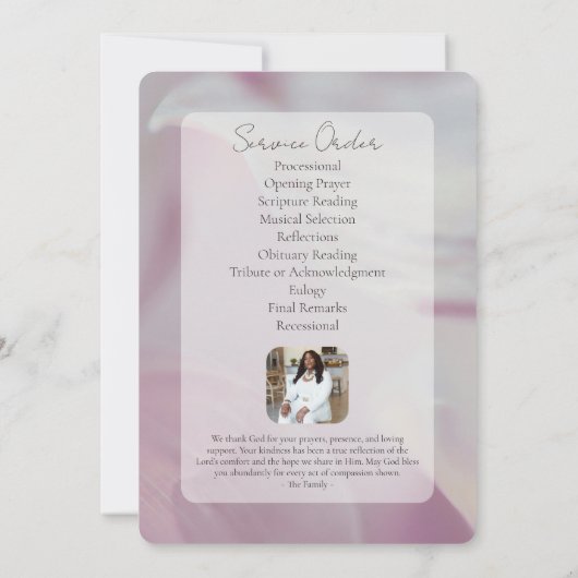 Pink Magnolia‑style photo funeral program 招待状 (裏面)