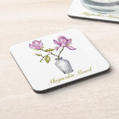 Pink Magnolia Watercolor Botanical コースター (左側)