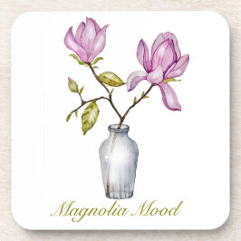 Pink Magnolia Watercolor Botanical コースター