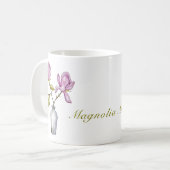 Pink Magnolia Watercolor Botanical コーヒーマグカップ (正面左)
