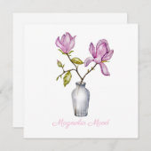 Pink Magnolia Watercolor Botanical シーズンカード (正面/裏面)