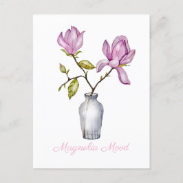 Pink Magnolia Watercolor Botanical シーズンポストカード