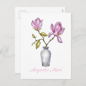 Pink Magnolia Watercolor Botanical シーズンポストカード (正面/裏面)