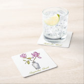 Pink Magnolia Watercolor Botanical スクエアペーパーコースター (インサイチュ)