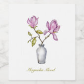Pink Magnolia Watercolor Botanical ワインラベル (シングルラベル)