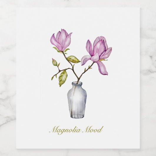 Pink Magnolia Watercolor Botanical ワインラベル (シングルラベル)