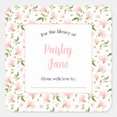 Pink Magnolias baby shower bookplate sticker スクエアシール (正面)