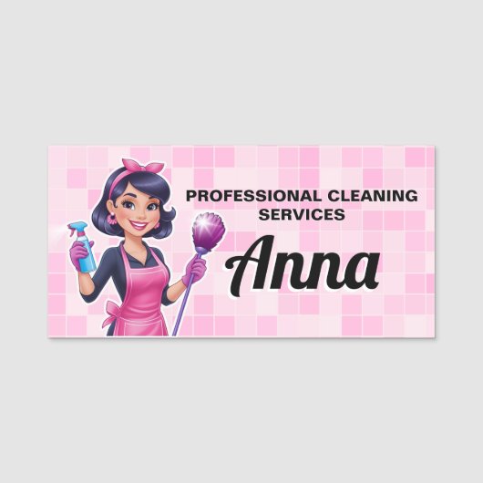 Pink Maid Janitorial Cleaning Service 名札 (正面)