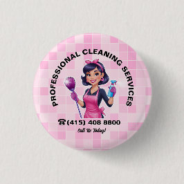 Pink Maid Janitorial Cleaning Service 缶バッジ