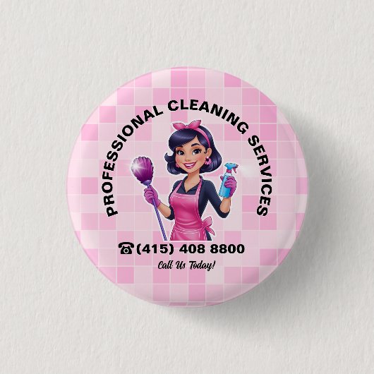 Pink Maid Janitorial Cleaning Service 缶バッジ (正面)