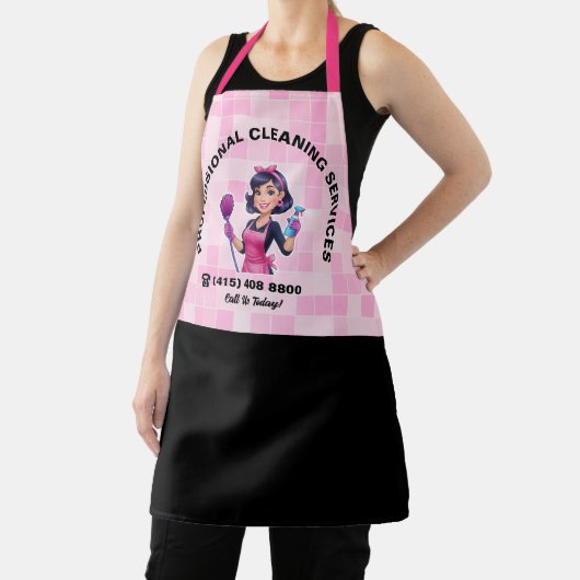Pink Maid Janitorial Lady House Cleaning Service エプロン (インサイチュ)