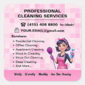 Pink Maid Janitorial Lady House Cleaning Service スクエアシール (正面)