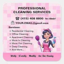 Pink Maid Janitorial Lady House Cleaning Service スクエアシール