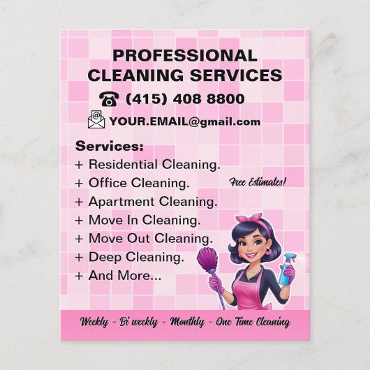 Pink Maid Janitorial Lady House Cleaning Service チラシ (正面)