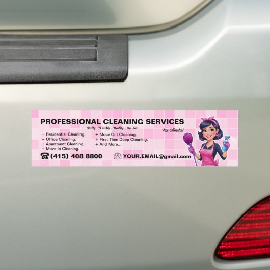 Pink Maid Janitorial Lady House Cleaning Service バンパーステッカー (車上)