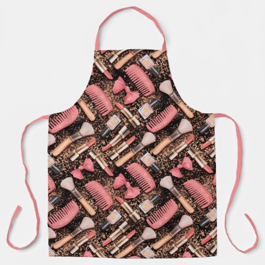Pink Makeup Cosmetics Pattern Glitter  エプロン (正面)