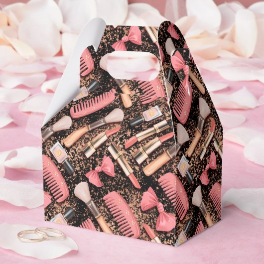 Pink Makeup Cosmetics Pattern Glitter フェイバーボックス (ウェディング)