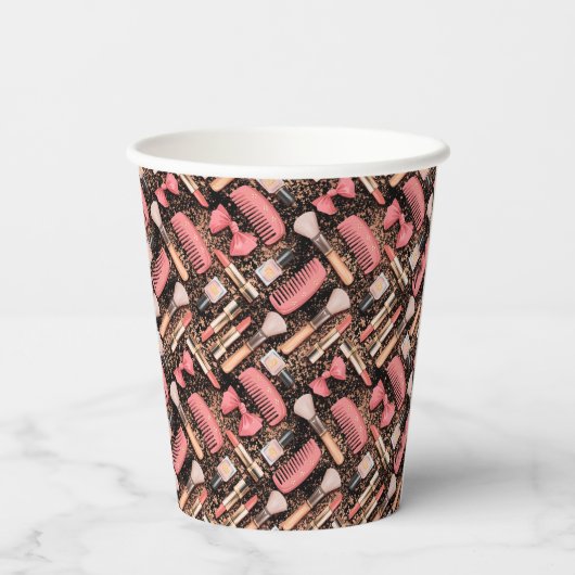 Pink Makeup Cosmetics Pattern Glitter  紙コップ (裏面)