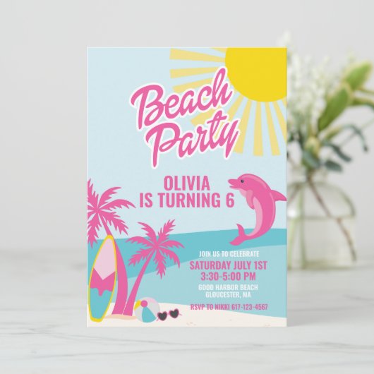 Pink Malibu beach birthday 招待状 (スタンド正面)